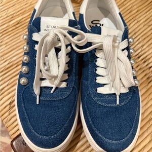 Stuart Weitzman Denim Sneakers with Pearl Side Detail size 40 (fits like a 9.5)